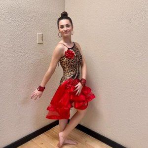 Ballroom - Super sexy leopard Latin with red skirt. US size 0/2